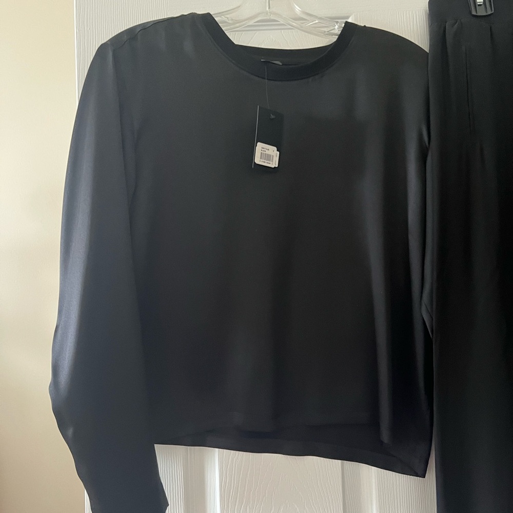 Black Long Sleeve Blouse with banded neckline